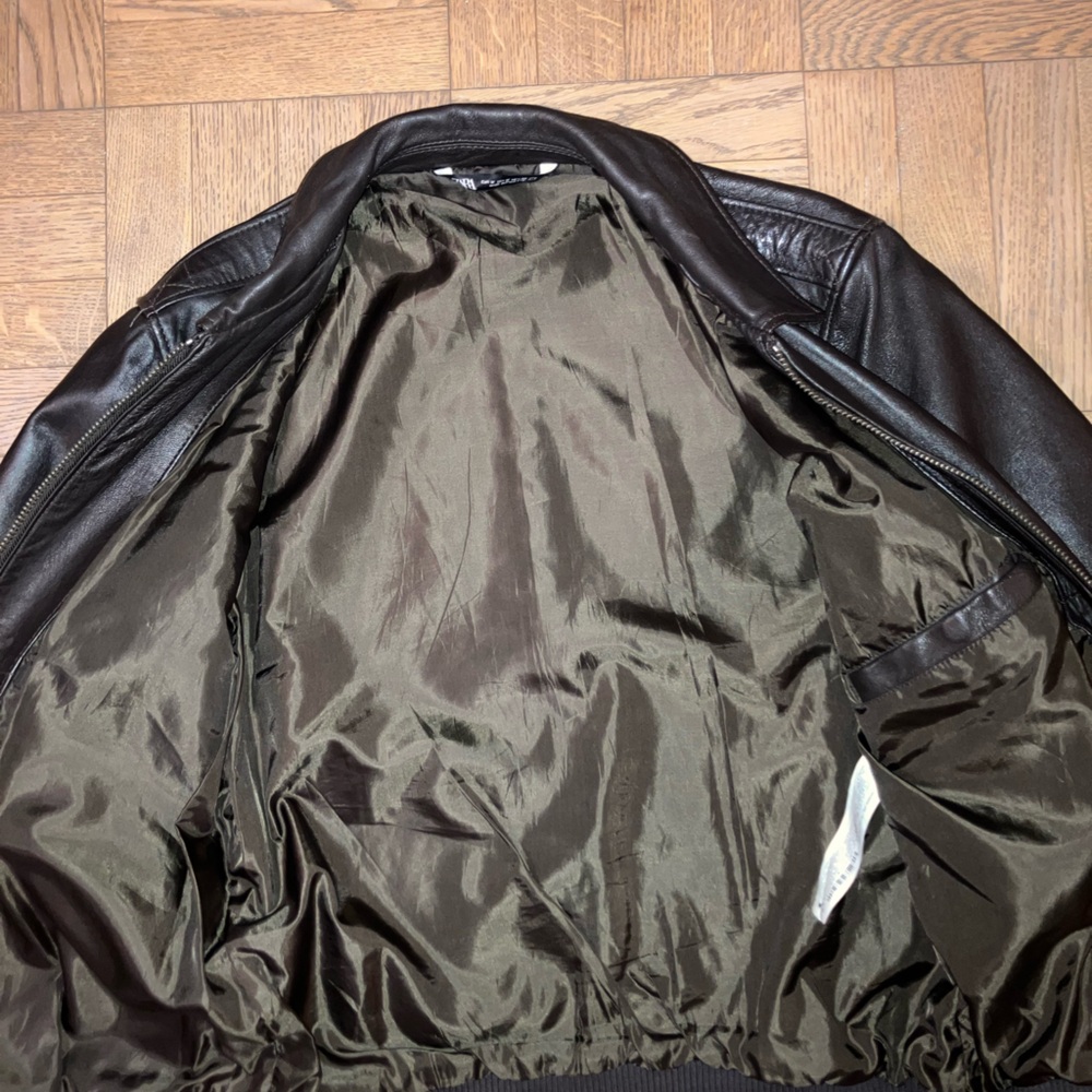 Zara Men’s Leather Bomber Jacket Size M - Picture 7 of 8